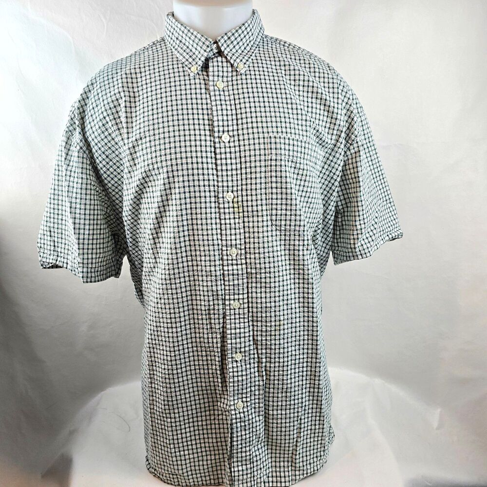 Gap Shirt Mens 2XL Green Plaid Button Down Seersucker Casual Work Preppy Summer